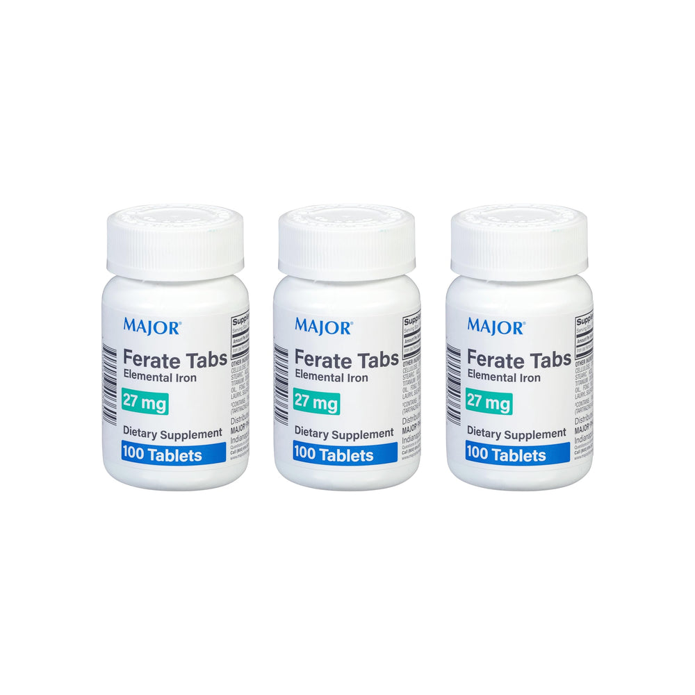 MAJOR Ferate Tabs bottle front showing daily iron support