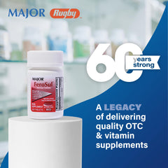 MAJOR Ferosul bottle closeup showing label with ferrous sulfate content