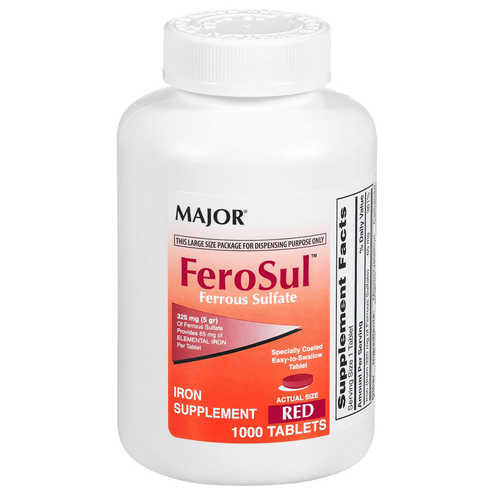 Major FeroSul iron tablet with red coating for easy swallowing and daily use.