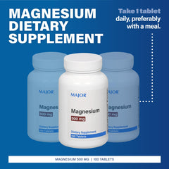 MAJOR Magnesium 500mg tablets closeup — easy-to-swallow daily dose for routine use.
