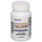 MAJOR oyster shell calcium 500 mg tablets bottle front view supports daily calcium intake.