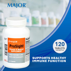 Close-up of MAJOR ProSight tablet highlighting zinc-rich formula.