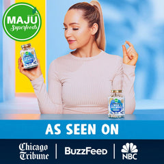 MAJU Sea Moss bladderwrack and burdock ingredients display, signaling potential immune-supportive wellness.
