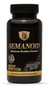 Male FX Labs SEMANOID bottle front view highlighting product name and design for fertility support
