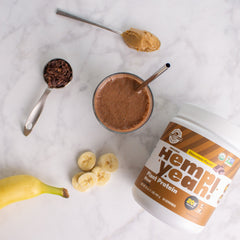 Ingredients panel highlighting organic hemp and pea protein