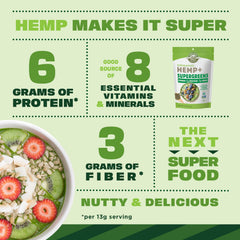Manitoba Harvest Hemp+ Supergreens back label lists nutrition facts and vitamins