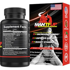 MANTFUP Vitality label shows natural ingredients and usage tips.