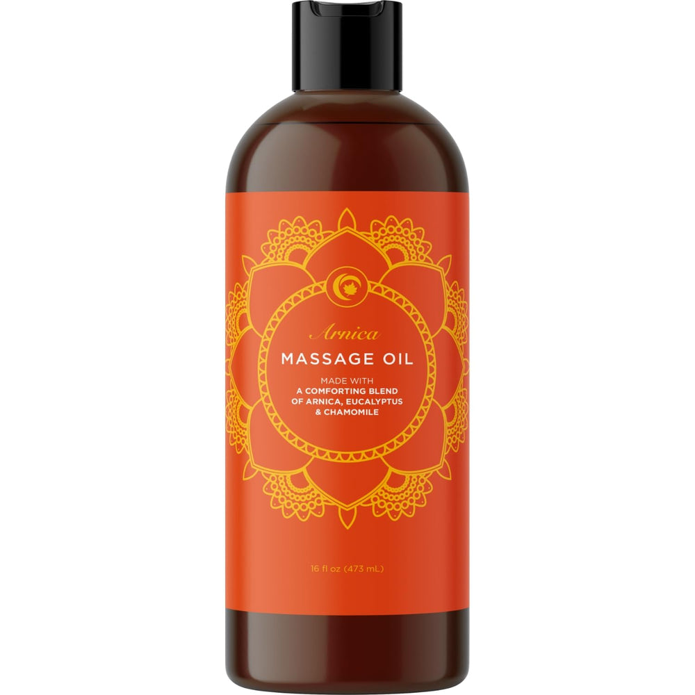 Maple Holistics Arnica Massage Oil bottle pour for soothing sore muscles after workouts.