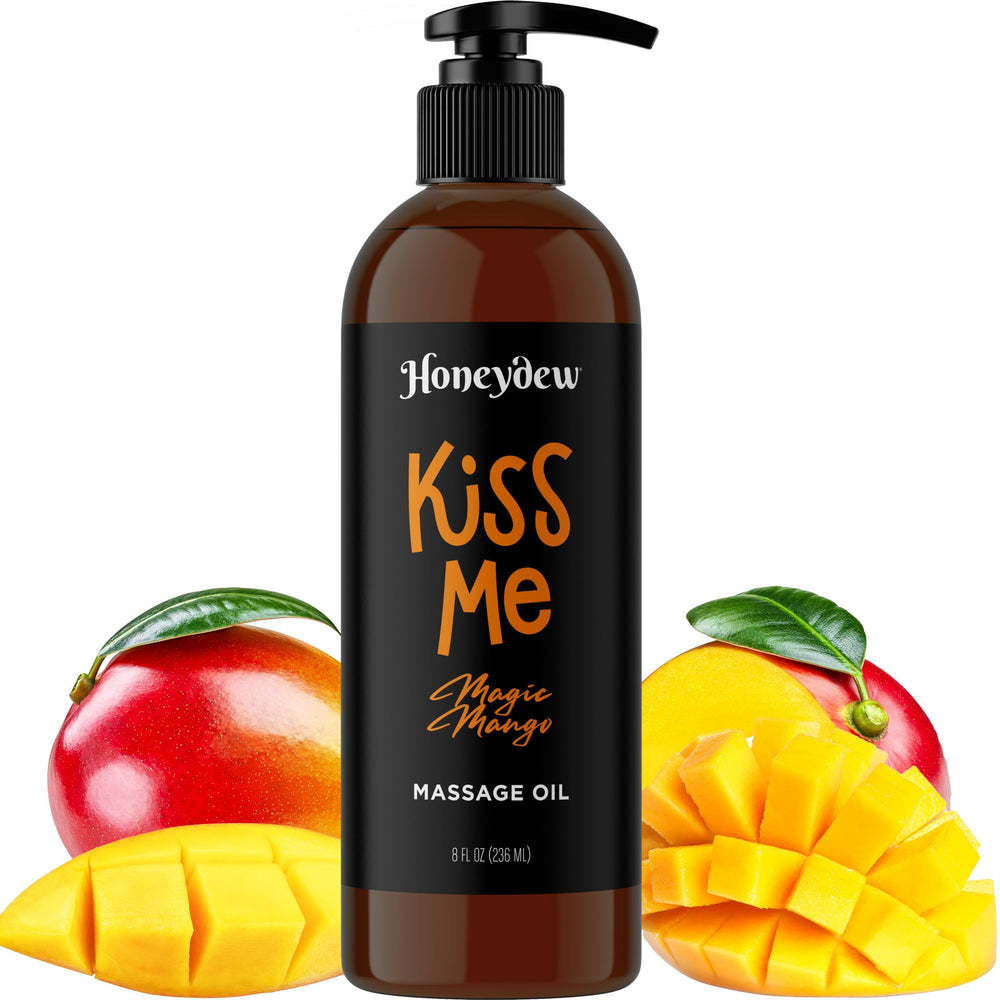 Maple Holistics Mango Sensual Oil bottle closeup for smooth massage experiences.