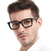 Mare Azzurro retro square reading glasses black front, delivering clear magnified vision for reading.