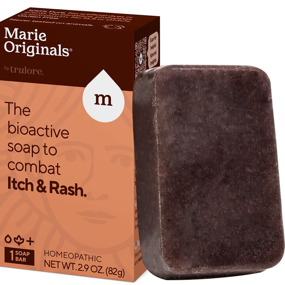 Marie Originals Itch Relief Soap bar wrapped, natural formula for soothing irritation.