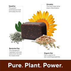 Marie Originals Itch Relief Soap with oat bran and bentonite clay, detoxifying cleanse shown.