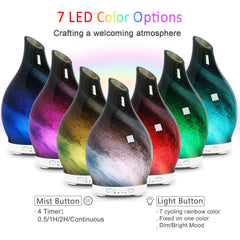 Maromamix diffuser close-up highlights the colorful glass pattern and ambient lighting.