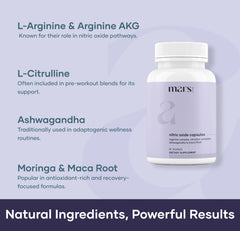 Mars by GHC Mars Nitric Oxide Capsules bottle back—quality tested for consistency