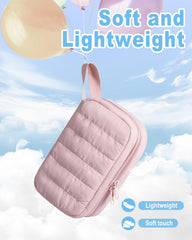 Marscamd Puffy travel case interior pink with organized pockets.