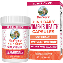 MaryRuth Organics 3-in-1 daily health probiotics for women bottle front promotes daily gut balance