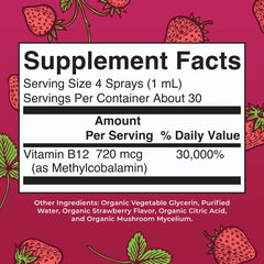 MaryRuth Organics B12 Liquid Spray dispensed under the tongue for fast absorption.