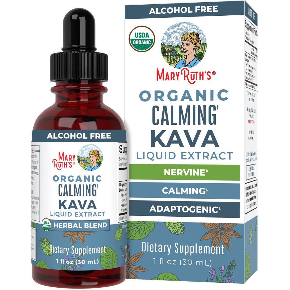 MaryRuth Organics Calmness Drops bottle close up for daily relaxation potential