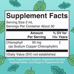MaryRuth Organics Chlorophyll Drops poured into water for a minty sip.