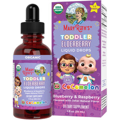 MaryRuth Organics Cocomelon elderberry syrup bottle for easy toddler dosing