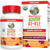 MaryRuth's D3 B12 gummies bottle front shows vegan, organic formula for all ages.