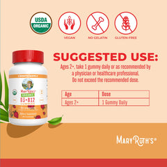Nutrition label on MaryRuth's gummies shows 60 servings and nutrient amounts.