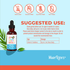 DHA and EPA label on MaryRuth Organics omega-3 bottle.