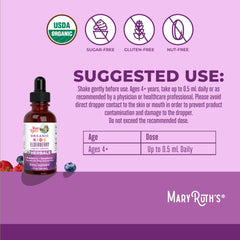 MaryRuth Organics Elderberry Drops for Kids label close-up showing organic ingredients