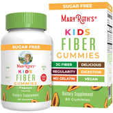 MaryRuth Organics Kids Fiber Gummies bottle close-up supports gentle digestion.