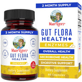 MaryRuth Organics Gut Flora Health+ Enzymes bottle shown; supports gut balance and daily digestive wellness.