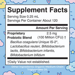 MaryRuth Organics infant probiotic drops dispensing into milk or water for convenient feeding.