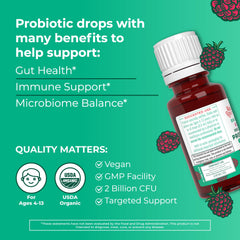 MaryRuth Organics Kids Probiotic Drops daily-dose detail for parents and kids.
