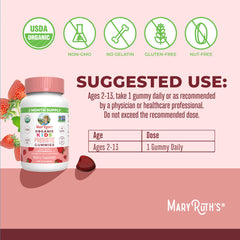 Close-up of MaryRuth Organics probiotic label showing organic and vegan claims.