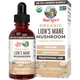MaryRuth Organics Lions Mane bottle with label showing vegan, organic formula