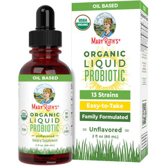 The MaryRuth Organics Liquid Probiotic bottle front view highlights digestive support.