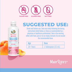 Lustriva liposomal label close-up with peach flavor mention