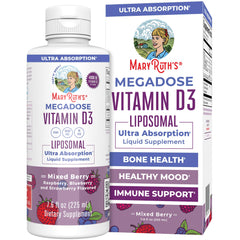 MaryRuth Organics Megadose D3 Liposomal bottle highlighting ultra absorption