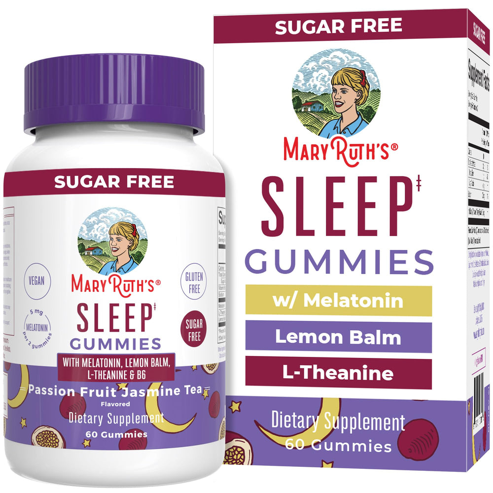 MaryRuth Organics melatonin sleep gummy passion-fruit-jasmine-tea flavor promotes calming bedtime rituals.