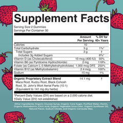 MaryRuth Organics Organic Menopause Gummies bottle back reveals ingredients and vegan formula.