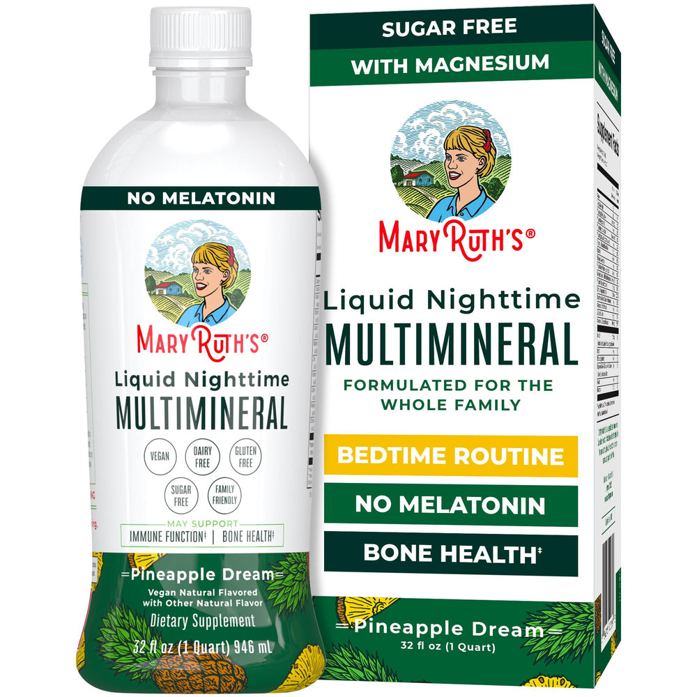 MaryRuth Organics Nighttime Multimineral bottle pour for easy nightly dosing
