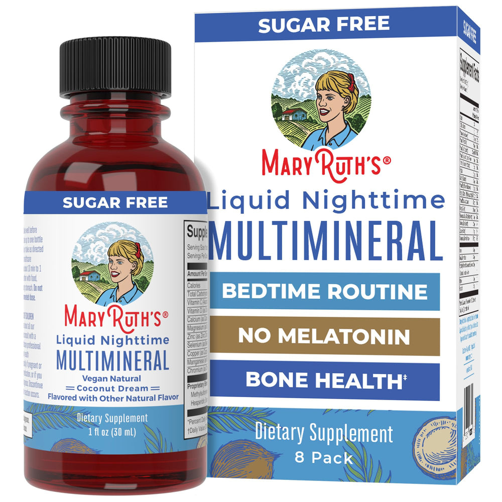 MaryRuth Organics nighttime multimineral travel pack front view for easy bedtime routine