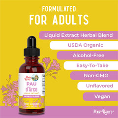 MaryRuth Organics PAU D'Arco blend bottle label—vegan, non-GMO, gluten-free.