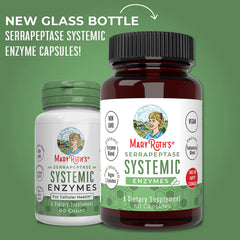 MaryRuth Organics Serrapeptase label close-up highlighting enteric coating for systemic support