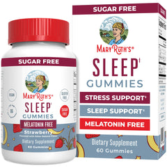 MaryRuth Organics Sleep Gummies bottle with strawberry flavor for a calm evening routine.