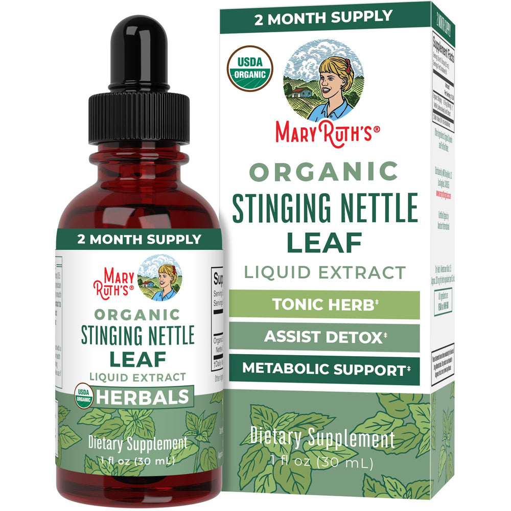MaryRuth Organics nettle leaf extract bottle with dropper for daily detox support
