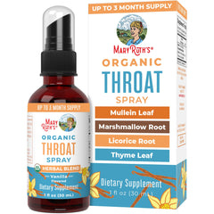 MaryRuth Organics throat spray vanilla bottle for easy daily use and soothing flavor.