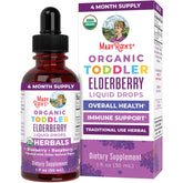 MaryRuth Organics Toddler Elderberry Syrup bottle closeup highlighting USDA Organic formula for immune support