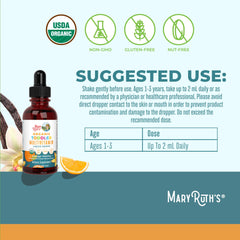 MaryRuth Organics toddler drops with dropper dispense shows easy daily routine.