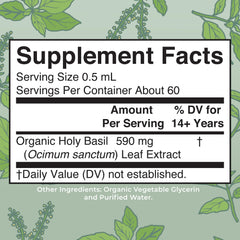 MaryRuth Organics Tulsi drops dispensed, supporting calm and focus