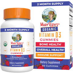 MaryRuth Organics Vitamin D3 Gummies strawberry bottle supports immune health for daily use
